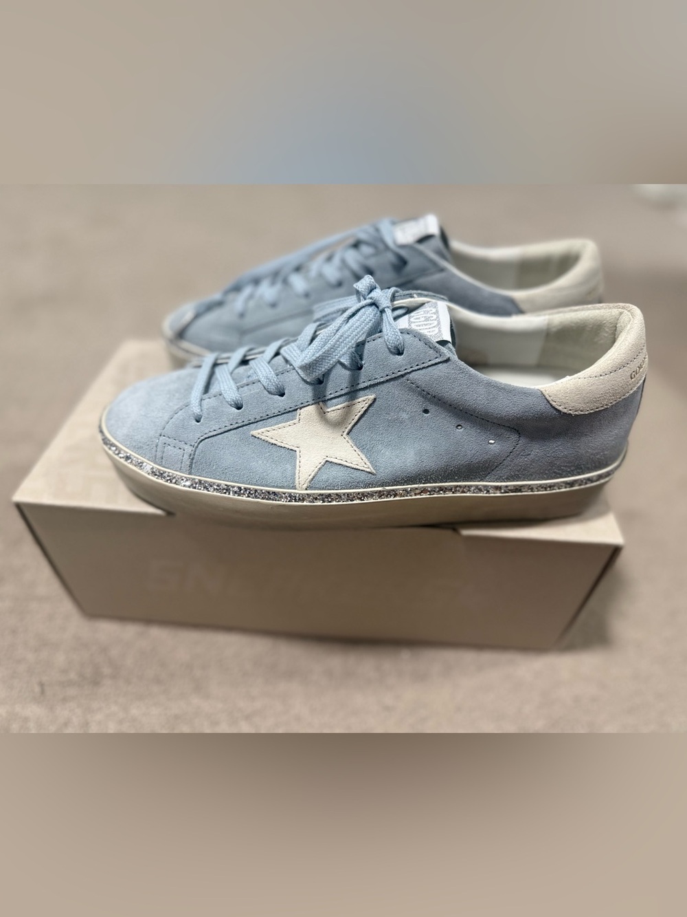 New Golden Goose Light Blue Suede Super Star Classic Sneakers Size 41